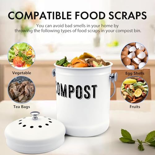 ENLOY Kitchen Countertop Compost Bin, 1.3 Gallon, Stainless Steel, White - Image 3