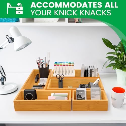 Bamboo Drawer Organizer Set, 5-Piece Storage Trays for Kitchen, Bathroom, Office Desk, Makeup & Junk Drawers,Utensils - Image 5