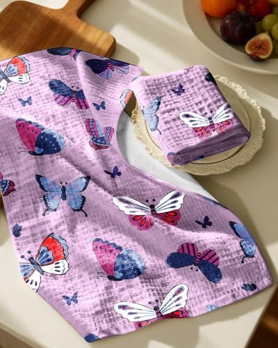 Miss Adola 370GSM Cotton Waffle Kitchen Towels, Butterfly - Image 2