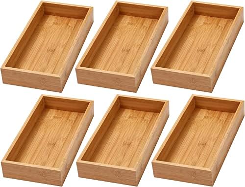 YBM Home Bamboo Drawer Organizer Storage Box for Kitchen Drawer, Junk Drawer, Office, Bedroom, Children Room, Craft, Sewing, and Bathroom, 6 Pack 6x12x2 inch by YBMHome