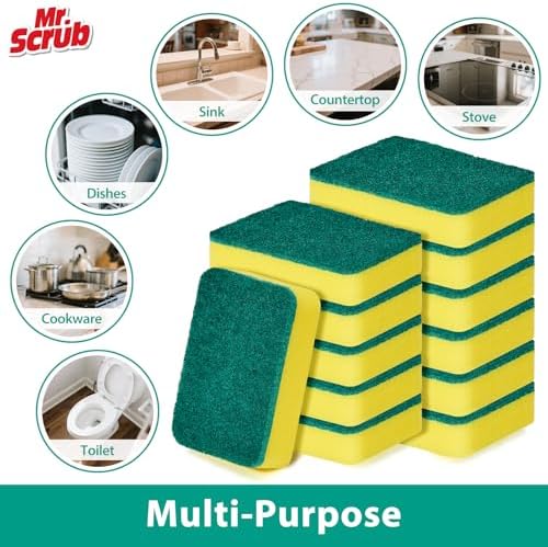 Mr. Scrub Sponges Kitchen Scrub Dish Sponge Scouring Pad, 36 Pack Cleaning Brush Scrubber Supplies for Soap, Dishwashing Dinnerware Sets Pan Pot Towels Cloth Rags Holder Glass Dishwasher Sink Bathroom - Image 6