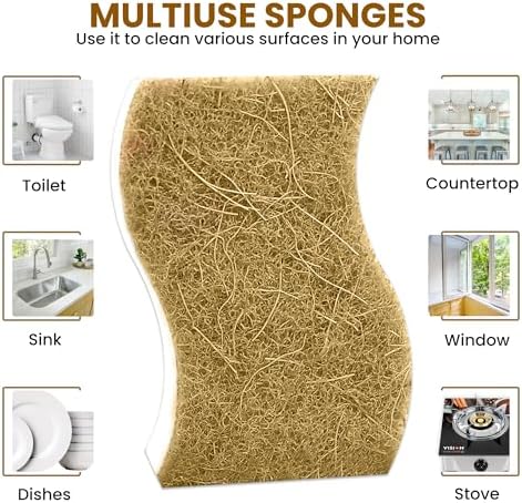 Natural Kitchen Sponge –12-Pack Biodegradable Sponges for Dishes –Compostable Dish Washing Scrubbers – Eco Friendly Non-Scratch Cellulose & Coconut Husk Scrubber Sponges for Cleaning - Image 2