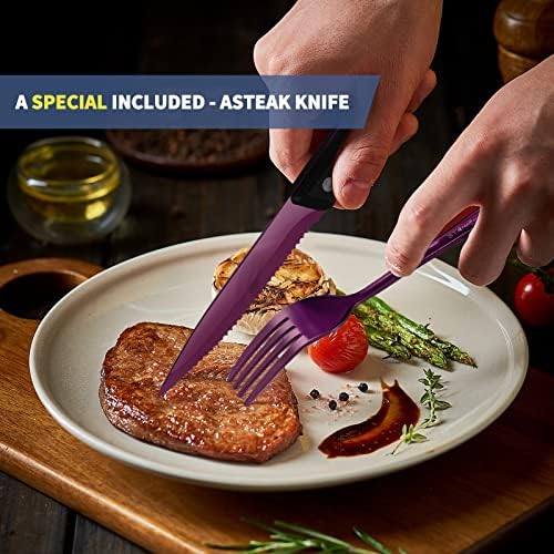 Logcow Travel Utensils Set with Case, 10-Piece Reusable Stainless Steel Camping Cutlery, Portable Fork Spoon Knife Chopsticks & Straw for Work, Lunch, Picnic (Purple) - Image 5