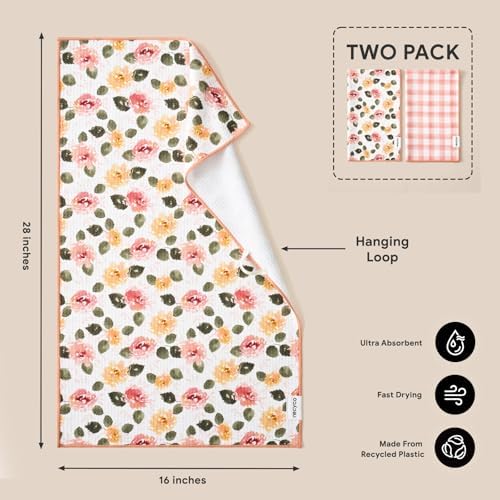 RECYCO Waffle Kitchen Towel Set of 2 - Quick Dry Microfiber Sustainable Dish Towels - Absorbent Reusable Cleaning Tea Towels - Lightweight Hand Towels,16”x 28”, Rose Plaid - Image 2