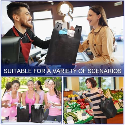 Windyun Large Grocery T-shirt Bags Bulk Reusable Non Woven Shopping Bag Foldable Gift Tote with Handle, 20.5x11x5.5 Inch - Image 2