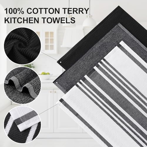 Homaxy Cotton 380 GSM Premium Kitchen Towels, 18"x 28", 9 Pack, Black - Image 2