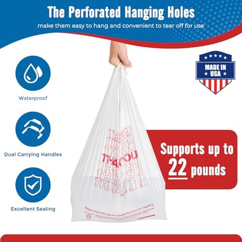 Fuxury 2000 Count - 2K Plastic Thank You T-shirt Bags White (11.5" x 6.5" x 21"), Grocery, Take Out, To Go, Retail Shopping Bags for Business in Bulk - Image 3