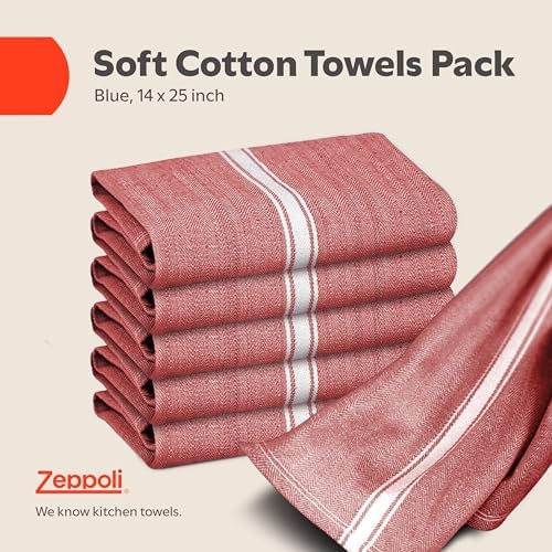 Zeppoli Classic 15 Pack 100% Natural Cotton Kitchen Towel Set, Reusable Wash Cloths, Absorbent Dish Towels, Machine Washable Hand Towels, Kitchen Essentials - 14' by 25' - Red Base - Image 2
