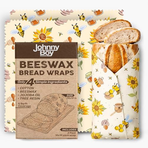 2 Pack - XL 19" x 19" - 5 Sq Ft - Beeswax Bread Wraps, Total 5 Sq Ft Coverage, Eco-Friendly Alternative to Plastic Wrap for Bread Storage, Bowls & Food Storage (Classic) by JohnnyBoyBrands