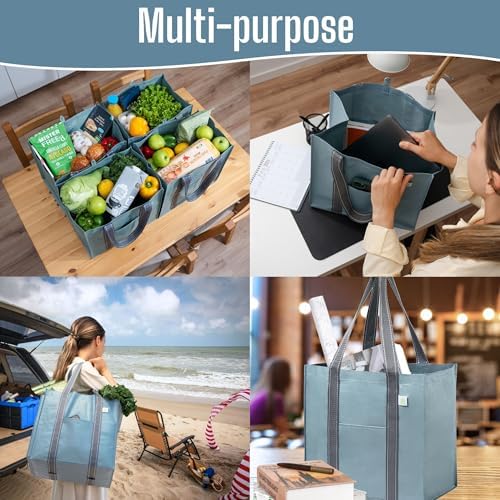 VENO 4 Pack Large Grocery Bag Reusable Shopping Bags with Hard Bottom - Image 5