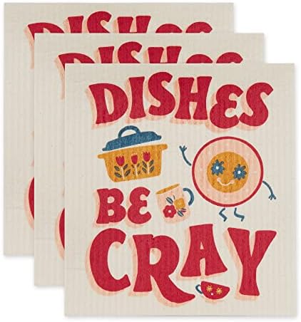DII Swedish Dishcloths for Kitchen & Cleaning, Reusable, Machine Washable & Dishwasher Safe, Biodegradable, 7.75 x 6.75, Dishes Be Cray by DII