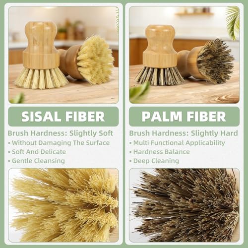 DEBETOOL 6 Pack Bamboo Dish Brush Set with Palm and Sisal Bristles - Image 3