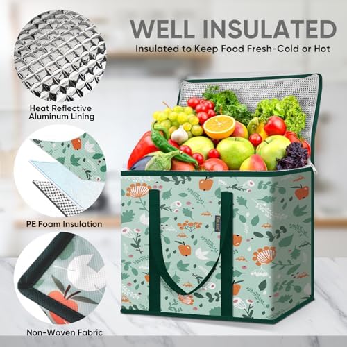 BALEINE Insulated Reusable Grocery Bags with Zippered Top, Large Cooler Bag - Image 2
