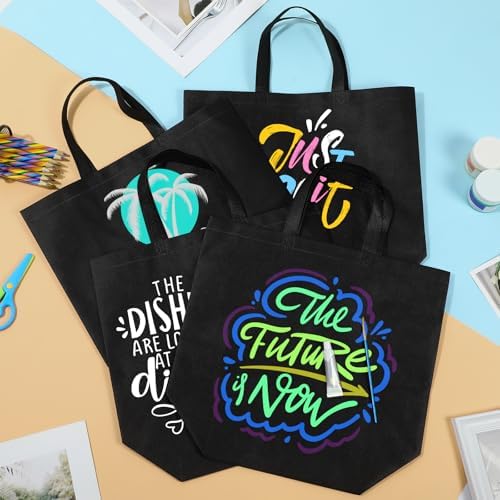 50 Pcs Reusable Tote Bag with Handles Bulk Extra Large Non Woven Grocery Shopping Bags for Boutiques Retail Store(Black) - Image 3