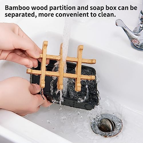 Bamboo Soap Dishes for Shower with Drainage Wooden Soap Bar Holder for Bathroom Soap Tray Easy to Clean, Durable and with Non-Slip Pads(Single Black Square) - Image 4