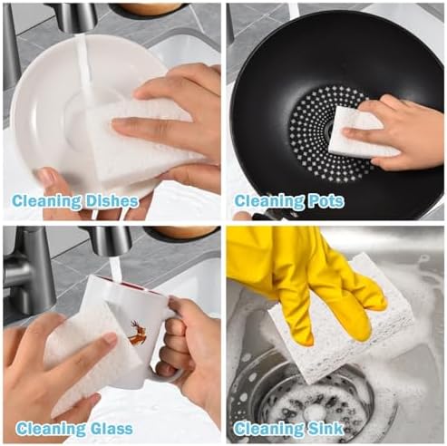 YoleShy White Sponges Kitchen 10 Pack Natural Compressed Cellulose Sponges for Dishes Non Scratch for Household Cookware Bathroom Cars Soft Super Absorbent Reusable - Image 5