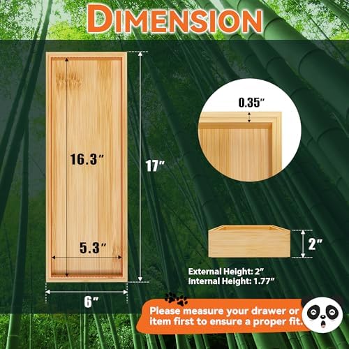 Lixple Bamboo Kitchen Drawer Organizer, 2 Pack, 17" x 6" x 2" - Image 2