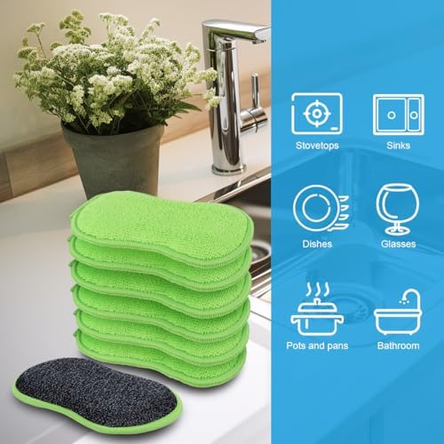 HOMEXCEL Dish Sponge 12 PK, Microfiber Kitchen Sponges for Cleaning, Green - Image 3