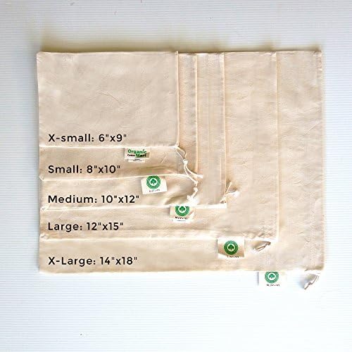 Reusable Produce Bags Cotton Washable - Organic Cotton Vegetable Bags - Cloth Bag with Drawstring - Muslin Fabric Produce Bags - Bread Bag - Set of 6 (2 Large, 2 Medium, 2 Small) - Image 2