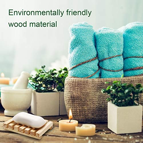 Honoson 5 Pcs Natural Wood Soap Dish Drain Tray for Shower Bath,Wooden - Image 6