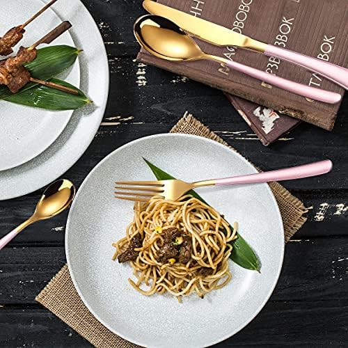 AARAINBOW 7 Pieces Stainless Steel Flatware Set Portable Reusable Cutlery Set Travel Utensils Set Including Chopsticks Knife Fork Spoon Straws Cleaning Brush Dishwasher Safe (7 Pink Golden) - Image 5