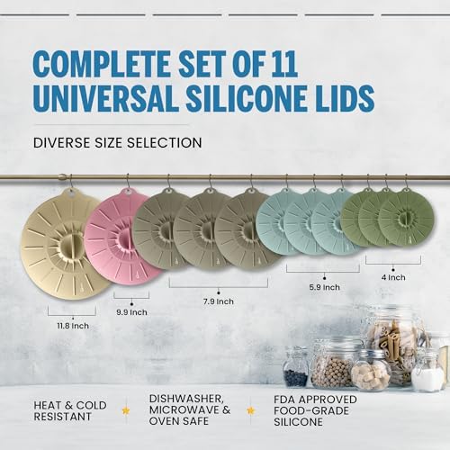Microwave Cover Silicone Lids - Set of 11 Pieces - Suction Covers for Pots, Pans, Bowls, Cups, Skillets - Splatter Protection - Easy Food Storage - BPA Free - Image 2