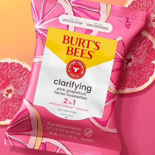 Burt's Bees Pink Grapefruit Face Wipes, for All Skin Types, Hydrating Makeup Remover & Facial Cleansing Towelettes, 30 Ct. (3-Pack) - Image 7