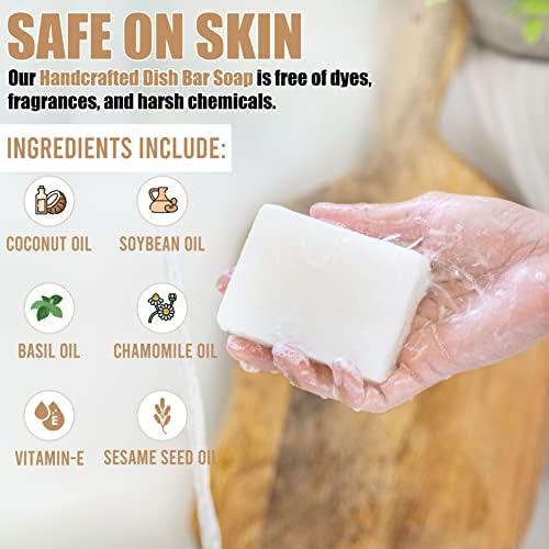 Dish Soap Bar with Bamboo Soap Dish Tray – Solid Dish Soap Block, Eco Friendly Non Toxic Plant Based Dishwashing Soap, Fragrance Free, Zero Waste, Biodegradable Kitchen Soap (5.64 oz) - Image 2