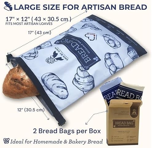GRIN BY GRIN Bread Bags 2 Pack Reusable Zipper Bags Extra Large - Image 5