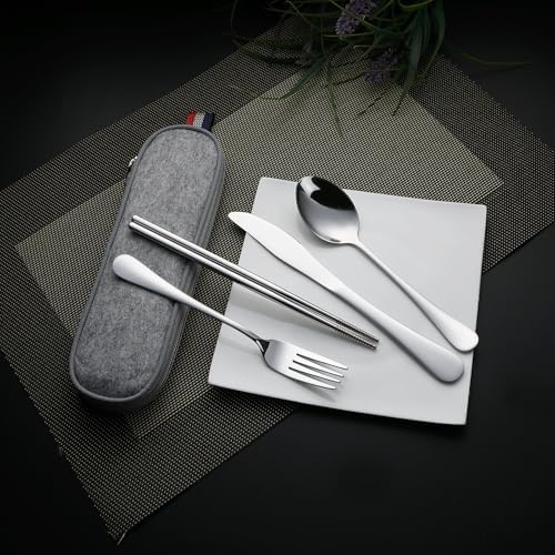 DEVICO Travel Utensils with Case, 5 Piece Portable Silverware Set for Work - Image 2