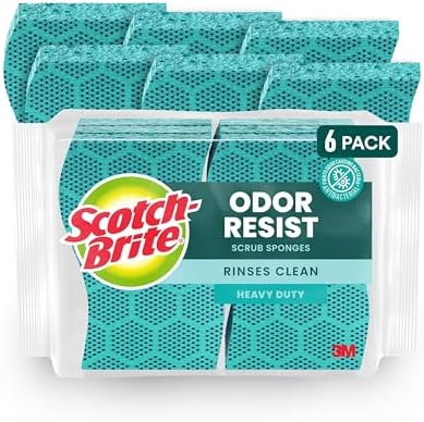 Scotch-Brite Odor Resist Heavy Duty Scrub Sponge, Dishwasher-Safe Kitchen sponges for Serious Scrubbing, Multipurpose Dish Sponge for Stuck-On Messes, 6 Scrubbing Sponges by Scotch-Brite