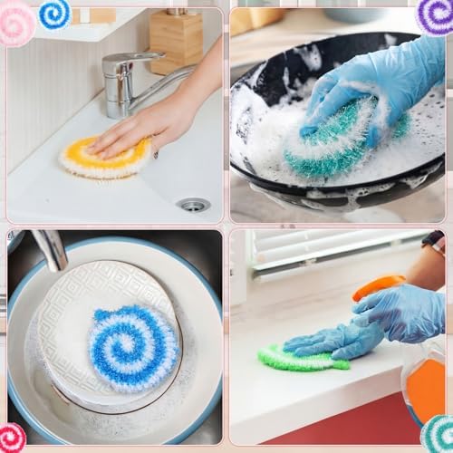 Kenning 12 Pcs Dish Scrubber Non Scratch Dish Washing Scrubbers Reusable Household Cleaning Kitchen Tools for Dishwashing Washing Dishes Cookware Tubs Sinks (Candy) - Image 6