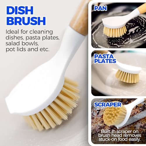 Holikme 6 Pack Dish Brush with Bottle Brush Scrub Brush Straw,Yellow - Image 3