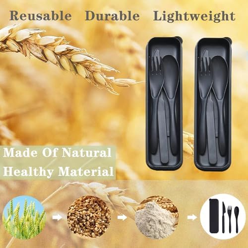 Reusable Travel Utensils Set with Case Wheat Straw Fork Spoon Knife Cutlery - Image 2