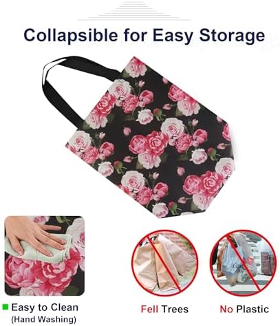 BeeGreen Flower Reusable Shopping Bags For Groceries 6 Pack- Large Foldable Tote Bags- Strong Handles for Heavy Groceries, Perfect for Supermarket, Farmers Market, and Storage Organization - Image 4