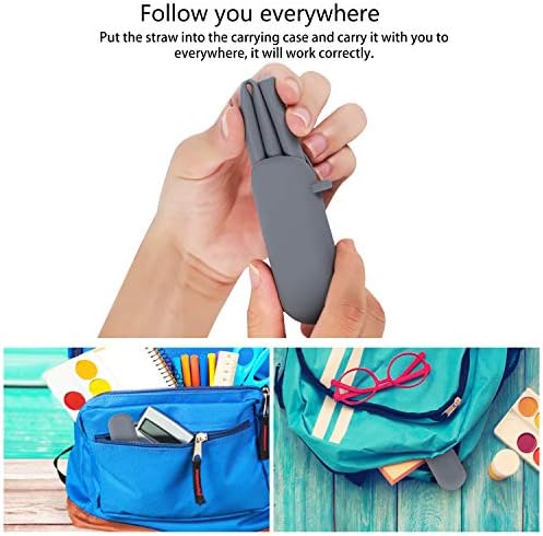 Sunseeke Silicone Straws Reusable - Odorless, 12 Standard Drinking Straws, 4 Carry Pouch, 2 Cleaning Brushes, Certificated Food Grade Platinum Silicone - 8 1/2" Long - Image 2
