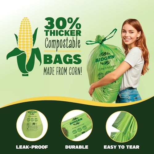 10-13 Gallon Compostable Trash Bags Drawstring 30 Bags Heavy Duty Extra Thick 1 Mil 49.21 Liter Biodegradable Trash Bags Compost Bags Green for Kitchen ASTM D6400 US BPI and OK Compost Home Certified - Image 5