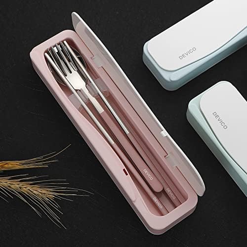DEVICO Travel Utensils with Case, 4Pcs Portable Silverware Set for Work, 18/8 Stainless Steel Reusable Cutlery, Korean Spoon and Chopsticks Fork for Camping, School, Lunch Box Accessories (Pink) - Image 5