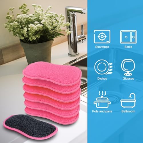 HOMEXCEL Dish Sponge 12 PK, Microfiber Kitchen Sponges for Cleaning, Pink - Image 3