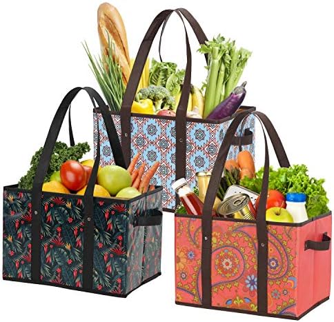 Foraineam Reusable Grocery Bags Set Durable Heavy Duty Tote Bag Collapsible Grocery Shopping Box Bag with Reinforced Bottom by Foraineam