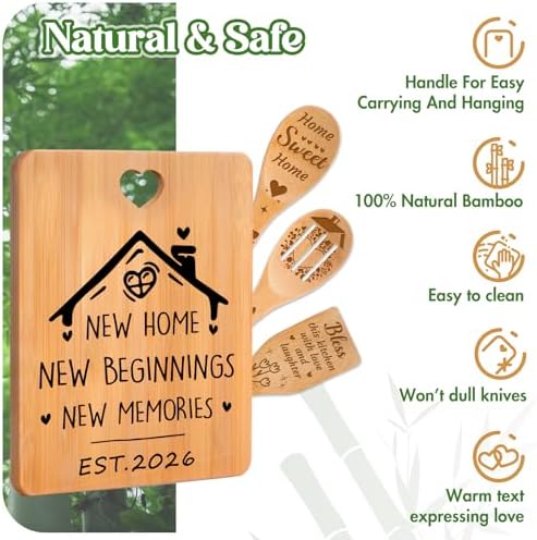 House Warming Gifts New Home - "New Home, New Beginnings, New Memories" Engraved Bamboo Housewarming Gifts New Home Cutting Board Set, 2026 House Warming Gifts. - Image 6