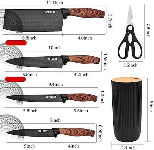 Knife Set, Wiztoynia 6-Piece Black Kitchen Knife Set for Home, Anti-Rust Non-stick Stainless Steel Sharp Chef Knife Set with Universal Knife Block for Kitchen, Ergonomical Design (Black) - Image 6