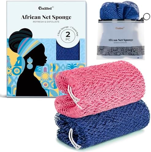 CORATED African Net Sponge Authentic, Shower Loofah Exfoliating Bath Sponge by CORATED