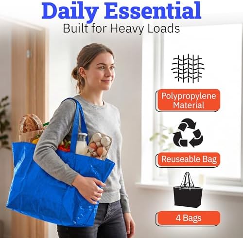 DURASACK Haul-It-All Extra-Large Reusable Shopping Bag, Blue, Pack of 4 - Image 4