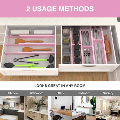 ANTOWIN Expandable Bamboo Drawer Dividers Organizers, Drawer Separators Splitter, 17-22 inches Long Adjustable Spring-loaded Organizer for Large Utensil, Clothes, Tools(Pink) - Image 6