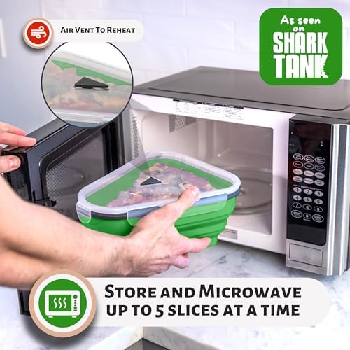 PIZZA PACK The Perfect Reusable Pizza Storage Container with 5 Microwavable Serving Trays - BPA-Free Adjustable Pizza Slice Container to Organize & Save Space, 3 Pack, Green - Image 4