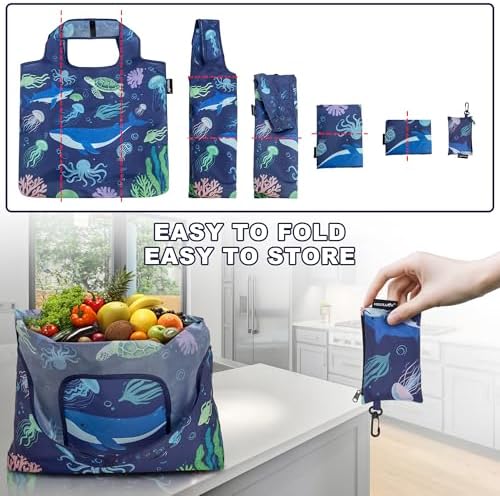 HOLYLUCK Reusable Grocery Bags,Heavy Duty Foldable Shopping Tote Bag (Standard, 3 Whales) - Image 5