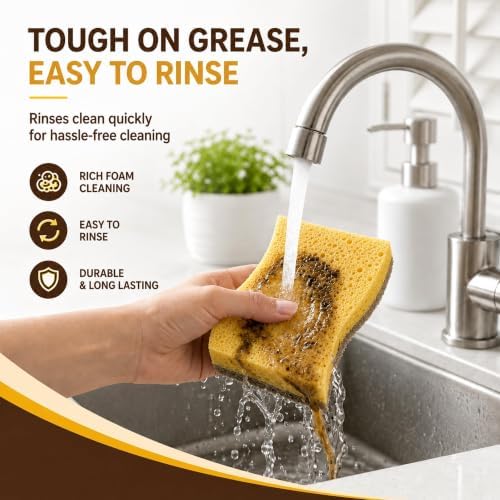 Natural Kitchen Sponges for Dish, 6 PCS Cellulose Sponge with Coconut Fiber - Image 4
