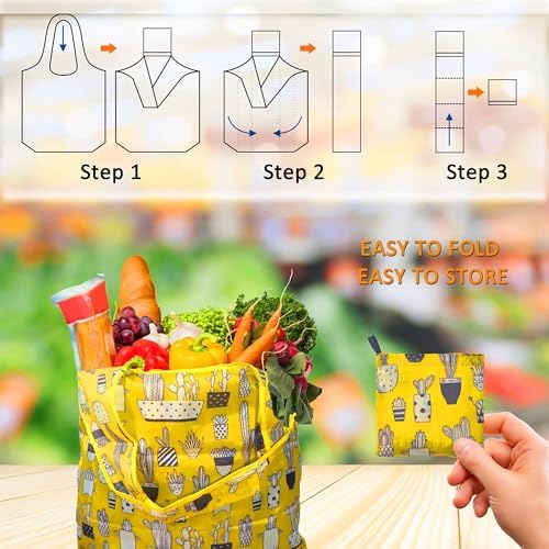 Reusable Grocery Bags, 6 Pack Foldable Shopping Tote Bags with Colorful Prints, Lightweight & Durable Washable Eco Friendly Totes for Groceries, Travel & Everyday Use - Image 4
