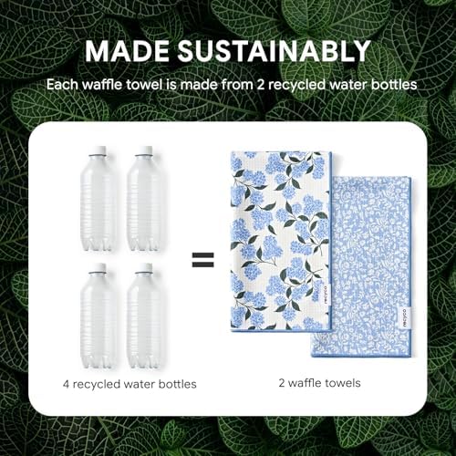 RECYCO Waffle Kitchen Towel Set of 2 - Quick Dry Microfiber Sustainable Dish Towels - Ultra Absorbent Reusable Cleaning Tea Towels - Lightweight Hand Towels,16”x 28”, Hydrangea Ball - Image 6